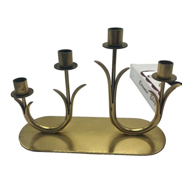 Vintage‎ MCM Gunnar Ander for Ystad Metall Brass Candlesticks 1960s with candles - Picture 1 of 10